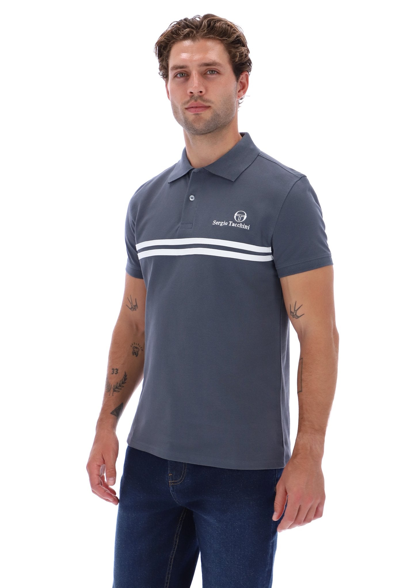 Sergio Tacchini Men's STM21140 Supermac Polo Shirt Turbulence / White