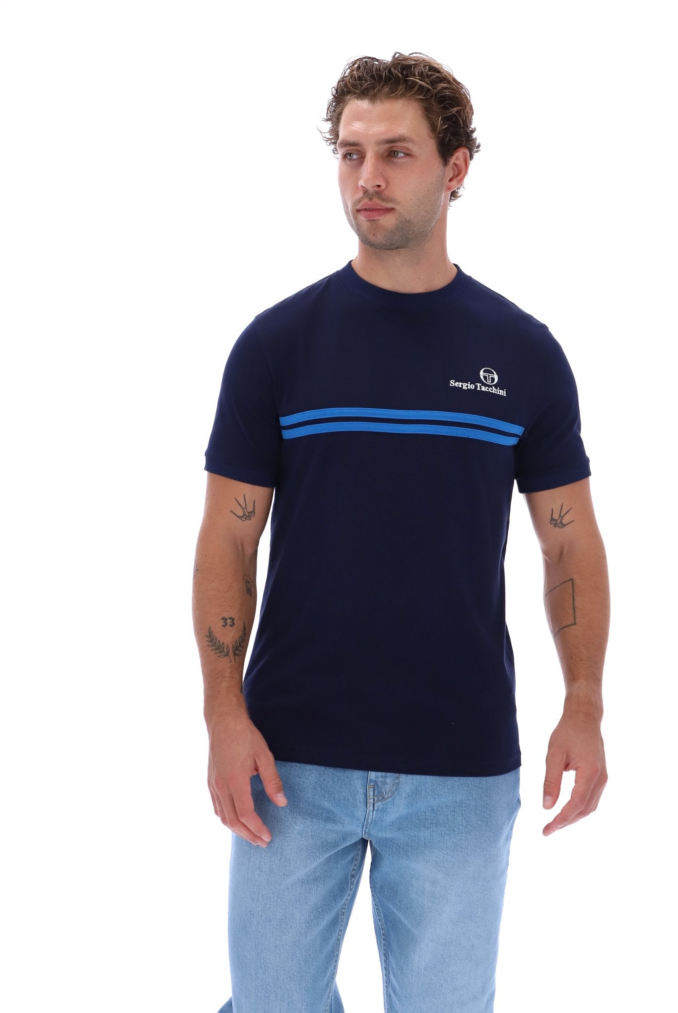 Sergio Tacchini Men's STM14565 Supermac Short Sleeve T Shirt Maritime Blue / Princess Blue