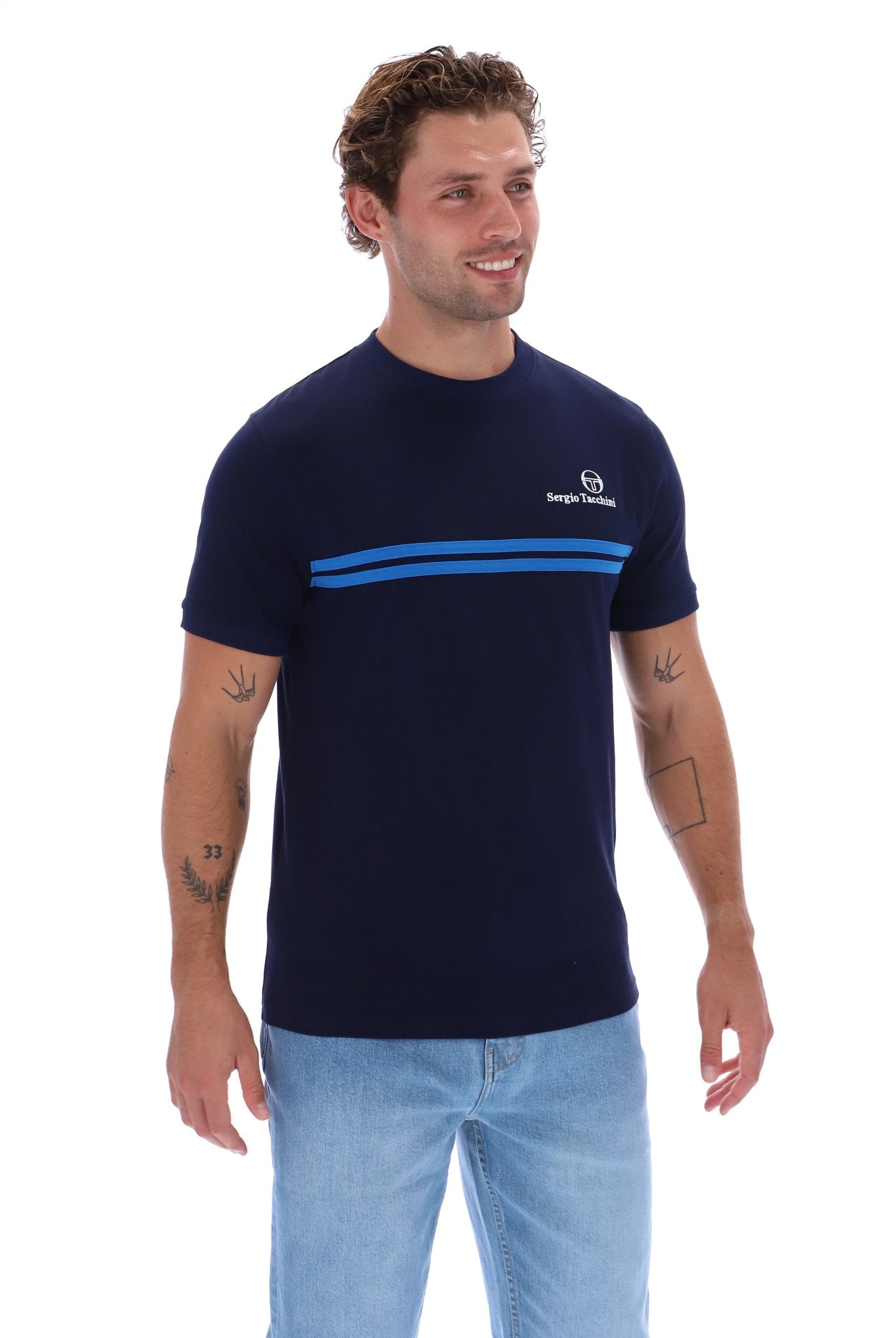 Sergio Tacchini Men's STM14565 Supermac Short Sleeve T Shirt Maritime Blue / Princess Blue