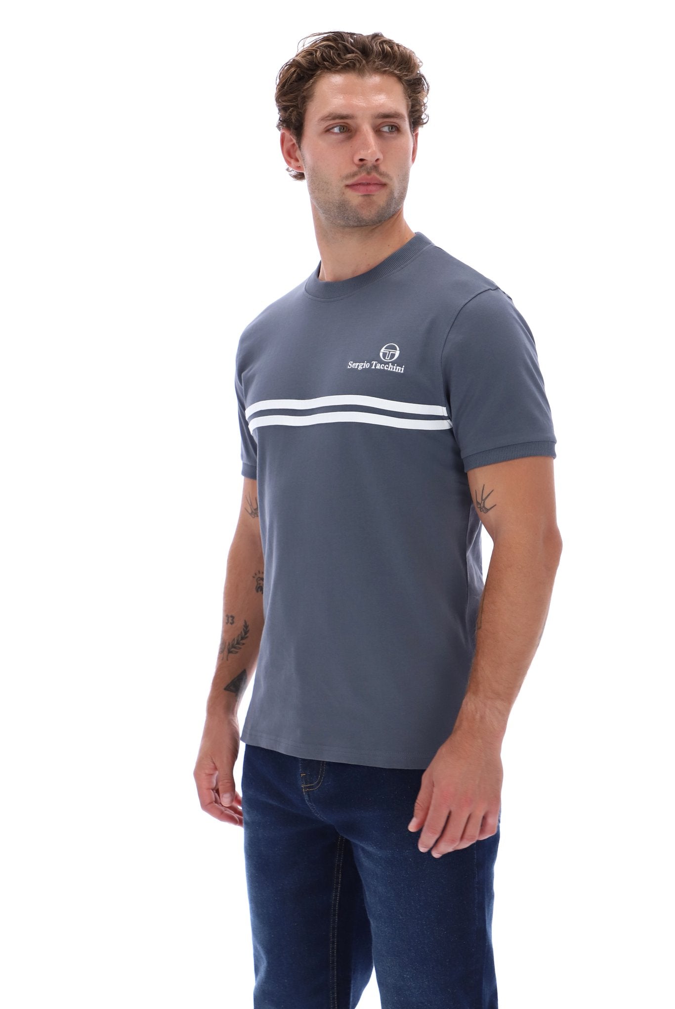 Sergio Tacchini Men's STM14565 Supermac Short Sleeve T Shirt Turbulence / White / Black