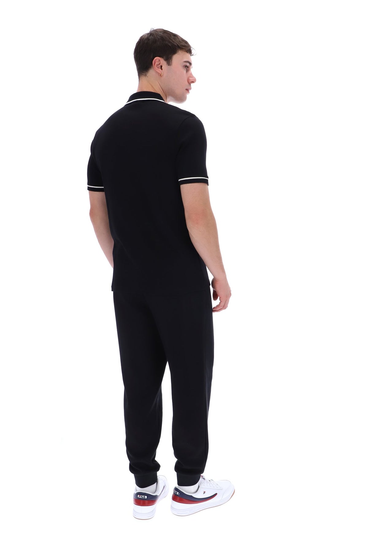 Fila Vintage Men's Oden Zip Polo Shirt Black / Gardenia