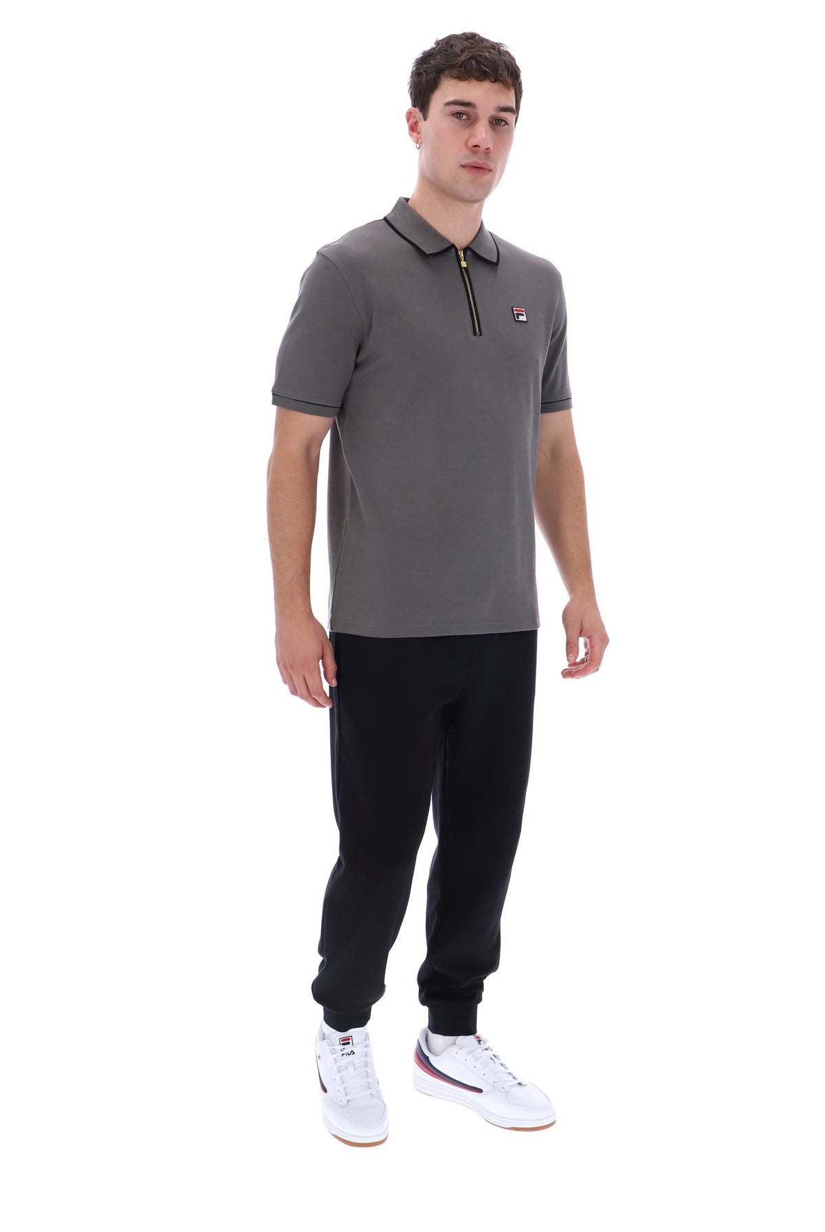 Fila Vintage Men's Oden Zip Polo Shirt Gunmetal / Black