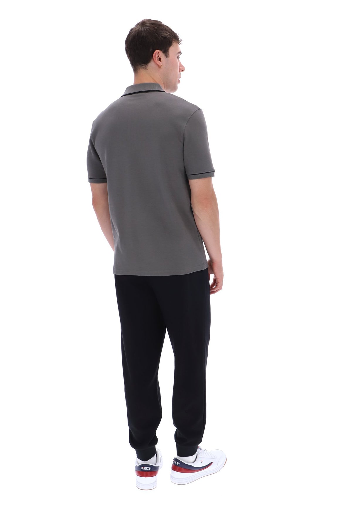 Fila Vintage Men's Oden Zip Polo Shirt Gunmetal / Black