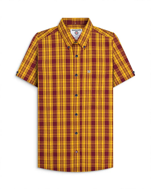 Lambretta Men's RWIS1472 SS Check Shirt Burgundy / Gold