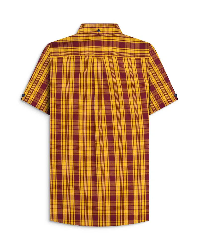 Lambretta Men's RWIS1472 SS Check Shirt Burgundy / Gold