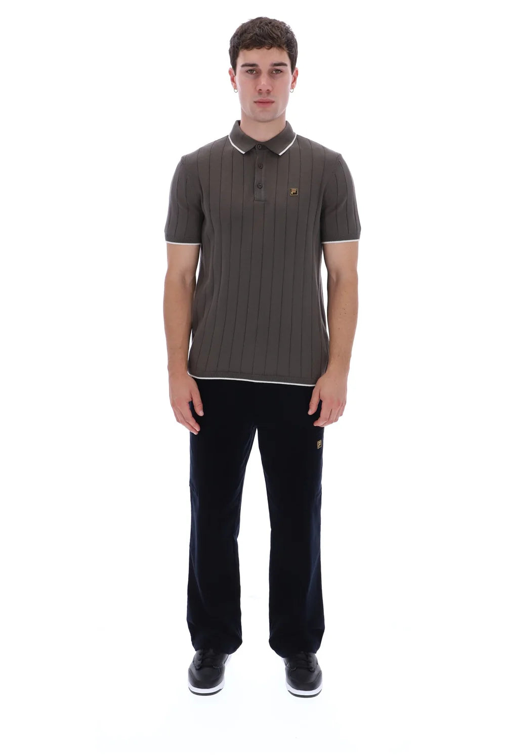 Fila Vintage Santino Drop Needle Knitted Polo Shirt Gunmetal Grey