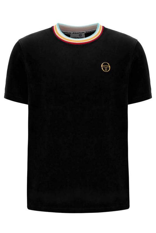 Sergio Tacchini Men's STM12122 SS Slice Crew Neck Velour T Shirt Black