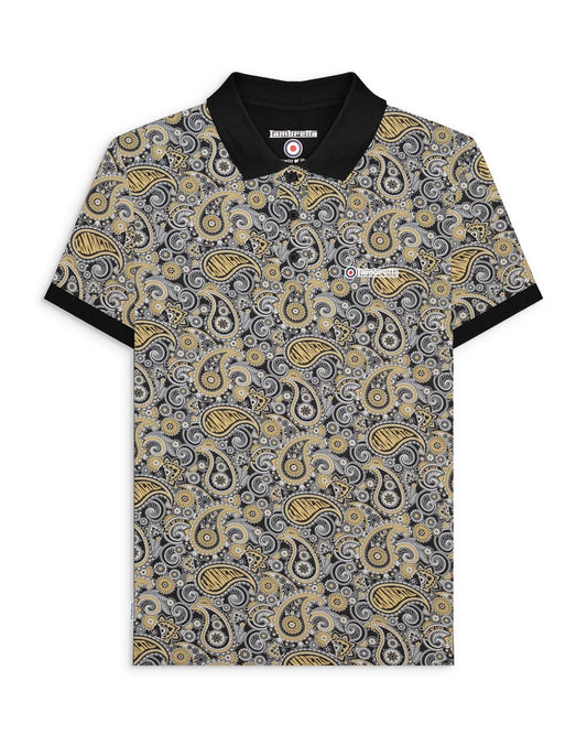 Lambretta SS0031 Paisley Brand Polo Shirt Black / Grey