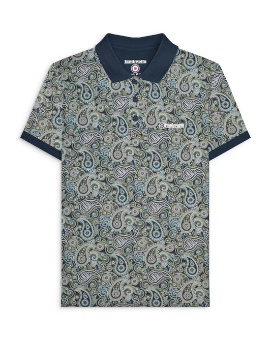 Lambretta Men's SS0031 Paisley Brand Polo Shirt Navy / Ultimate Grey