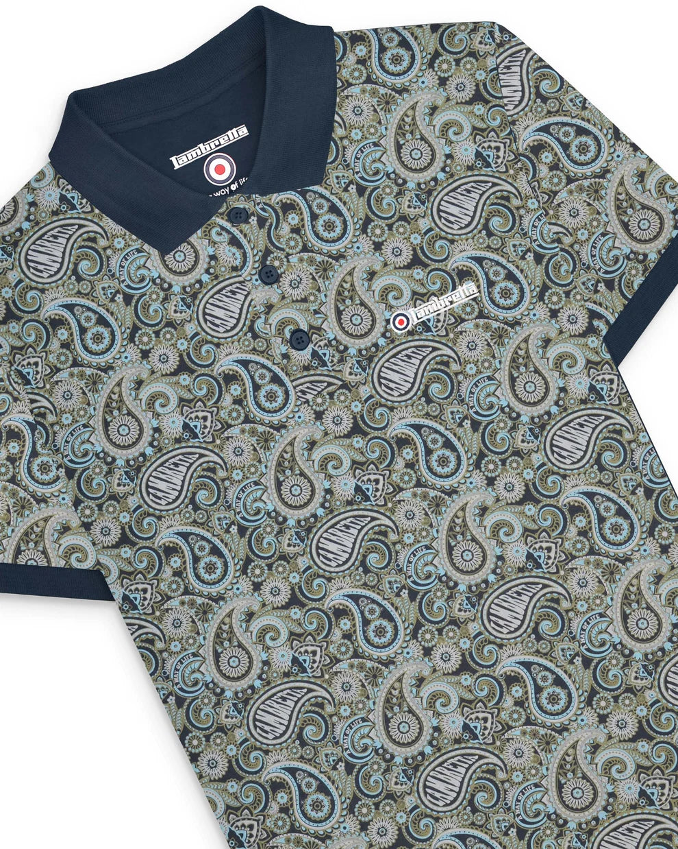 Lambretta Men's SS0031 Paisley Brand Polo Shirt Navy / Ultimate Grey