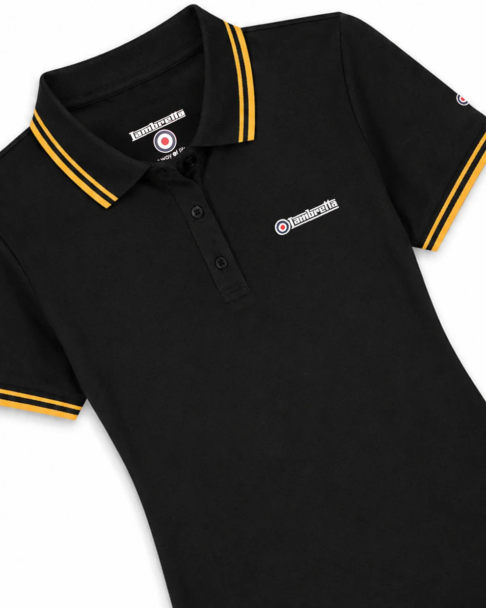 Lambretta Ladies SS0983 Twin Tipped Polo Shirt Black / Gold