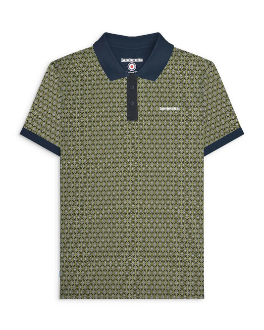 Lambretta SS1229 Geo Roundel Polo Shirt Navy / Sage / Grey