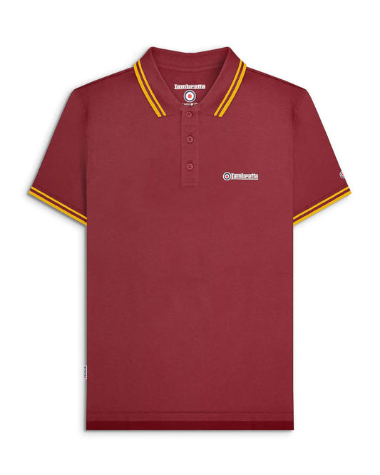 Lambretta Men's SS1608 Twin Tipped Polo Shirt Burgundy / Gold