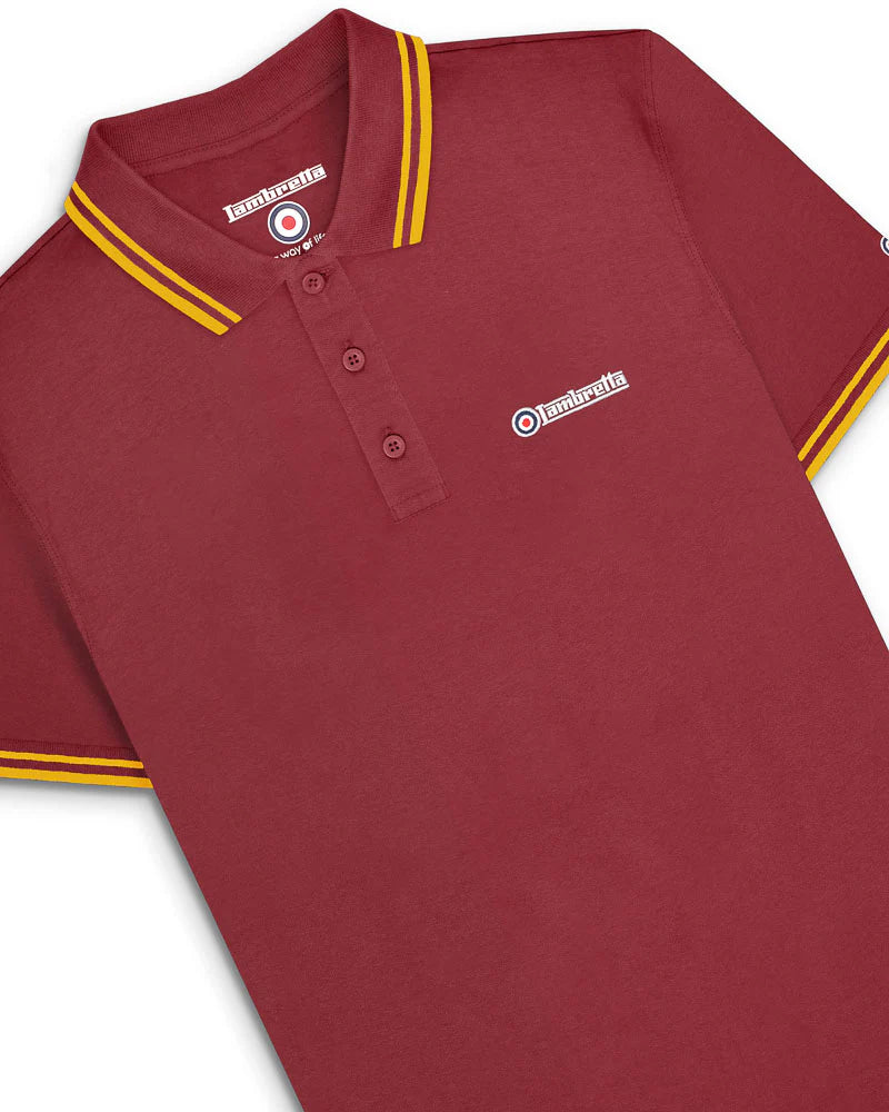 Lambretta Men's SS1608 Twin Tipped Polo Shirt Burgundy / Gold