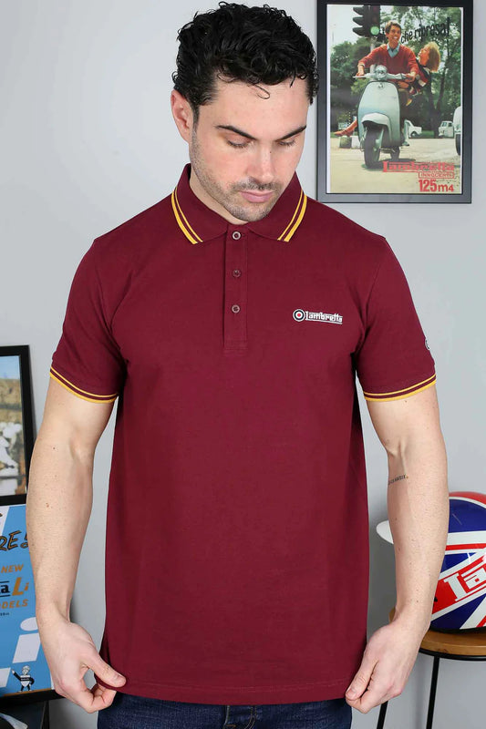 Lambretta Men's SS1608 Twin Tipped Polo Shirt Burgundy / Gold