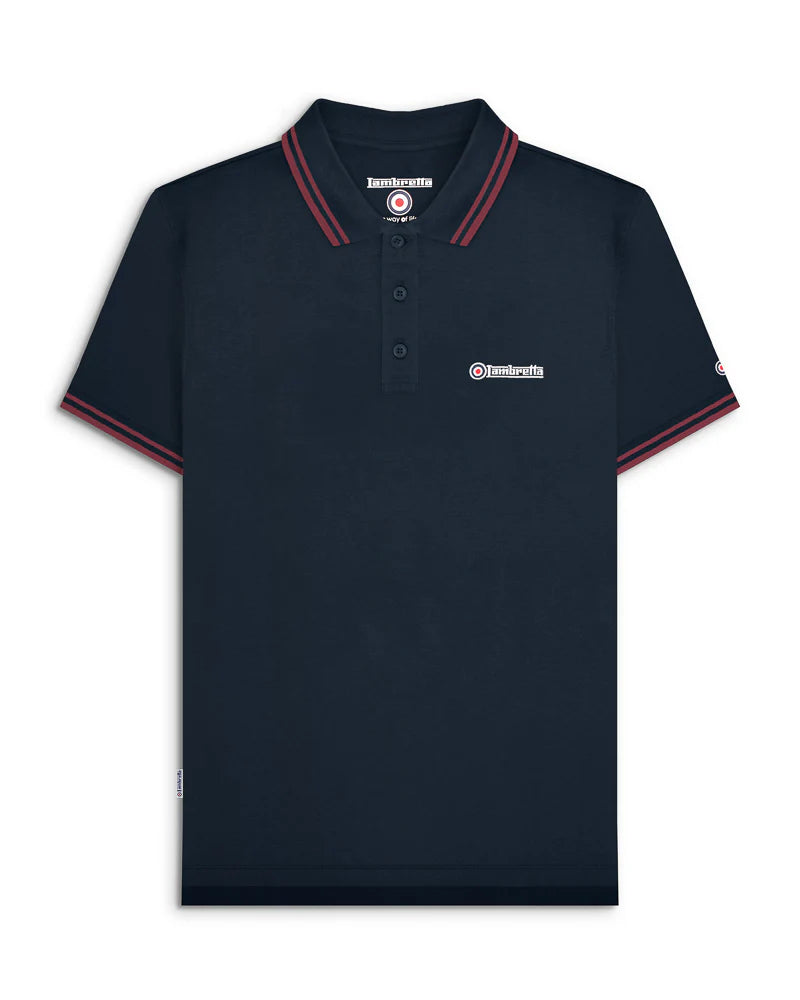 Lambretta Men's SS1608 Twin Tipped Polo Shirt Dark Navy / Burgundy