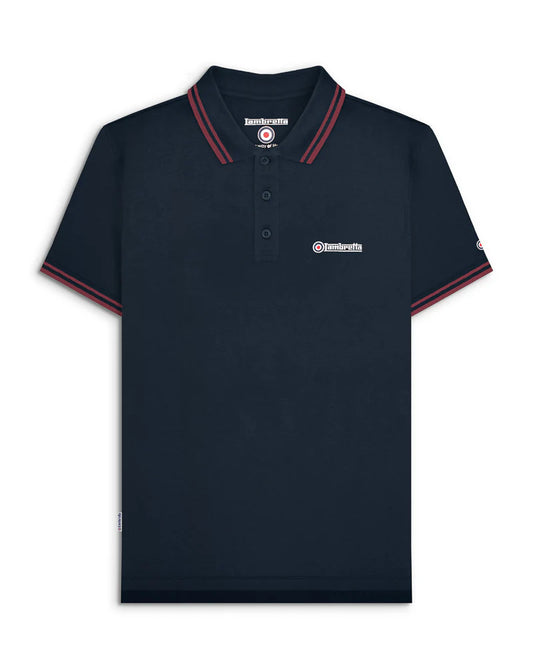 Lambretta Men's SS1608 Twin Tipped Polo Shirt Dark Navy / Burgundy