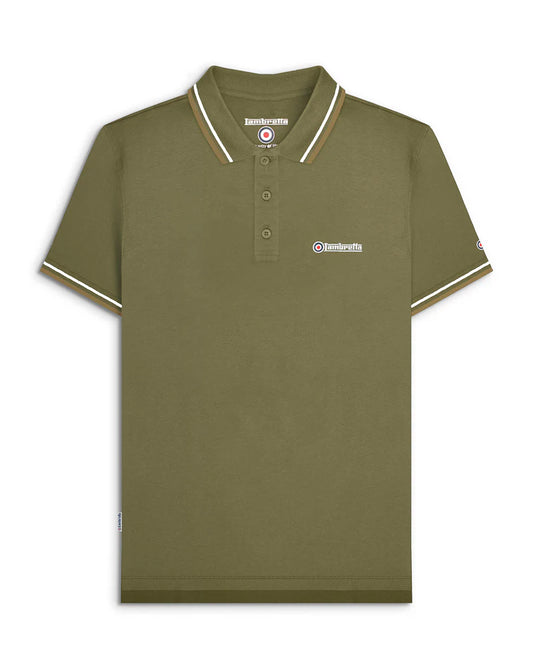 Lambretta Men's SS1608 Twin Tipped Polo Shirt Khaki / Silver / Cashew