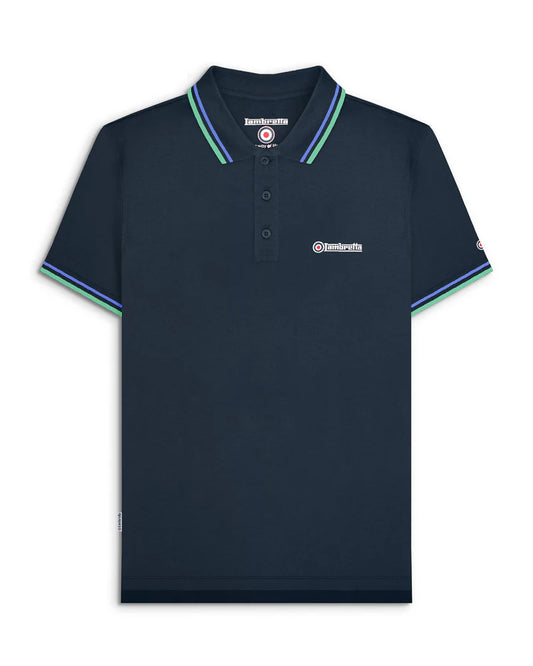 Lambretta Men's SS1608 Twin Tipped Polo Shirt Navy Blue / Cameo