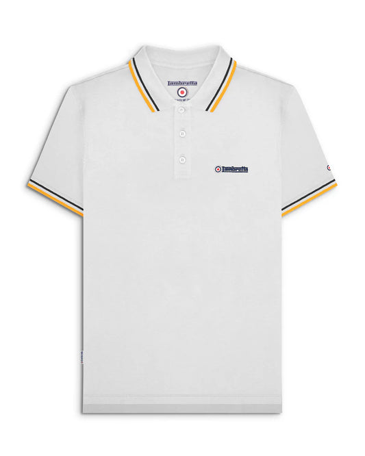 Lambretta Men's SS1608 Twin Tipped Polo Shirt White / Black / Gold