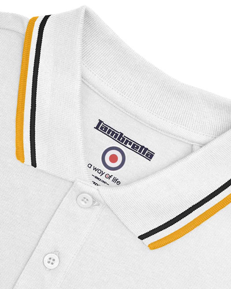 Lambretta Men's SS1608 Twin Tipped Polo Shirt White / Black / Gold