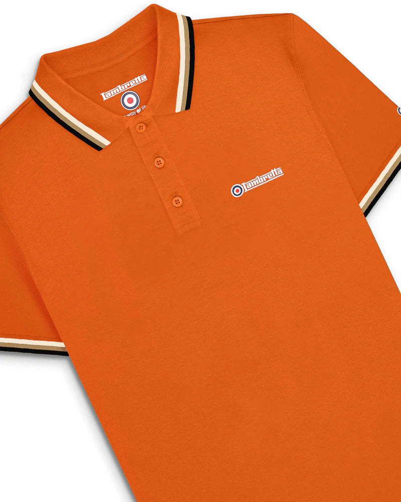 Lambretta Men's SS1650 Triple Tipped Polo Shirt Desert Sun / Silver / Cashew / Black