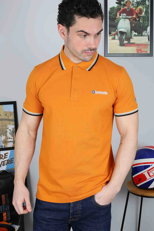Lambretta Men's SS1650 Triple Tipped Polo Shirt Desert Sun / Silver / Cashew / Black