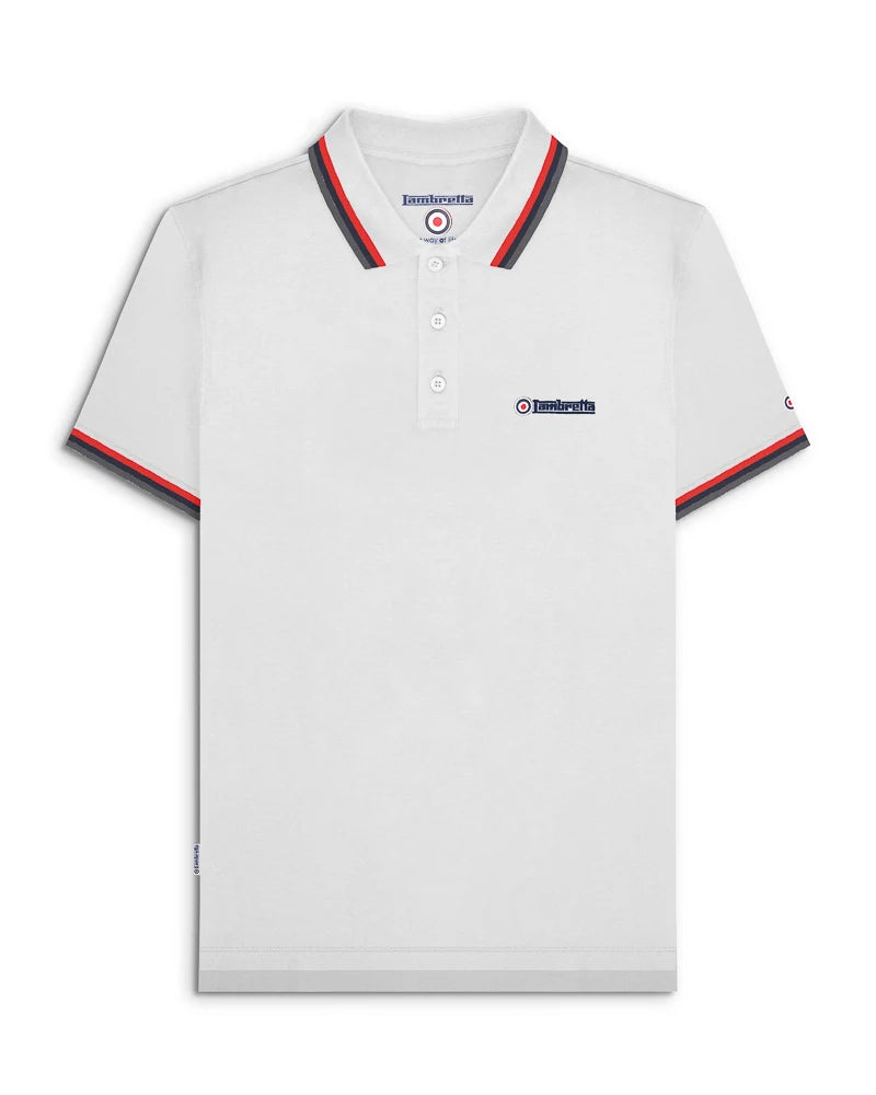 Lambretta Men's SS1650 Triple Tipped Polo Shirt White / Red / Navy / Iron