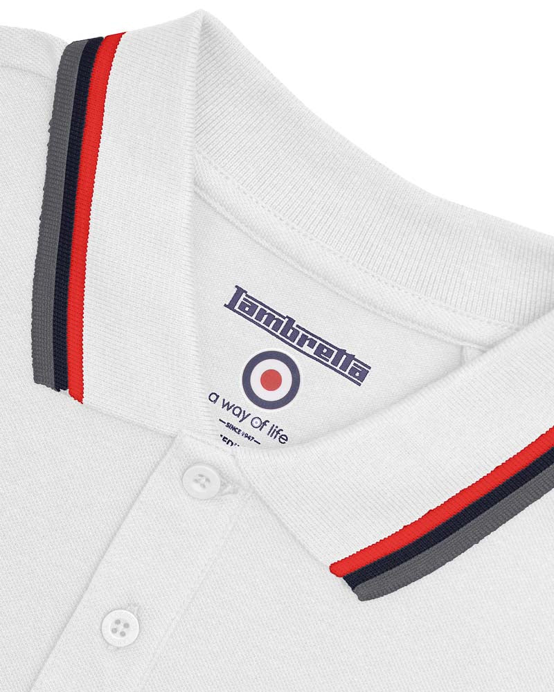 Lambretta Men's SS1650 Triple Tipped Polo Shirt White / Red / Navy / Iron