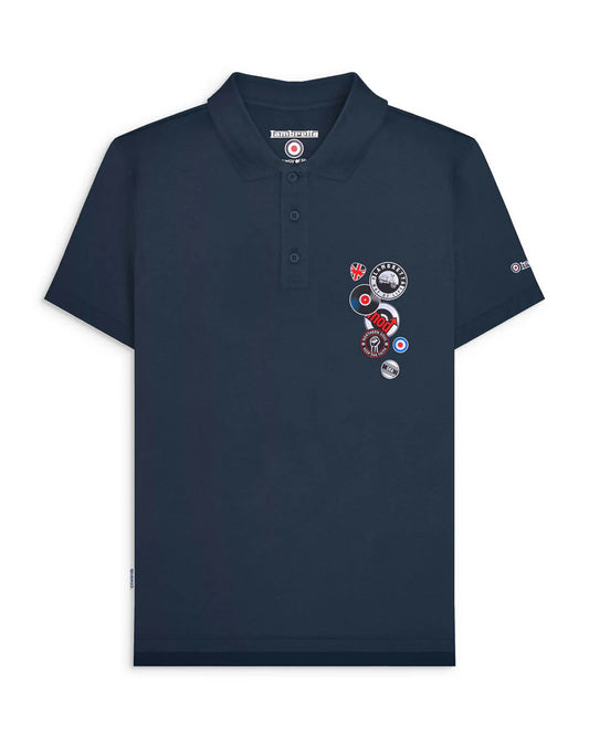 Lambretta Men's SS6014 Badges Polo Shirt Navy Blue