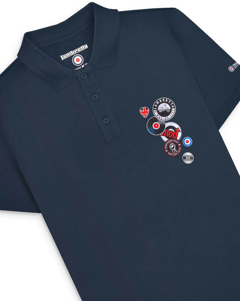 Lambretta Men's SS6014 Badges Polo Shirt Navy Blue