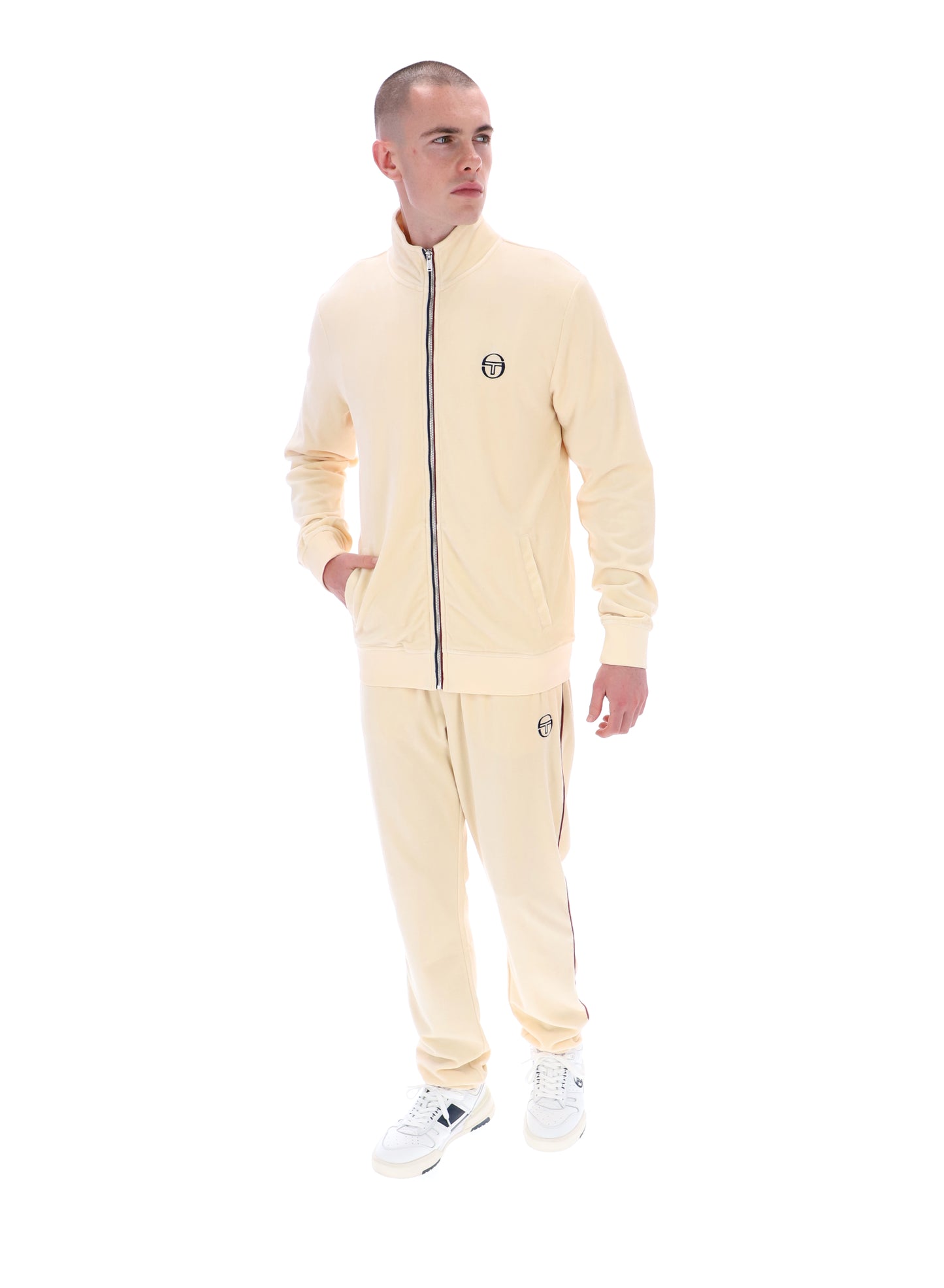 Sergio Tacchini Men's Eddie Velour Track Top Pearled Ivory