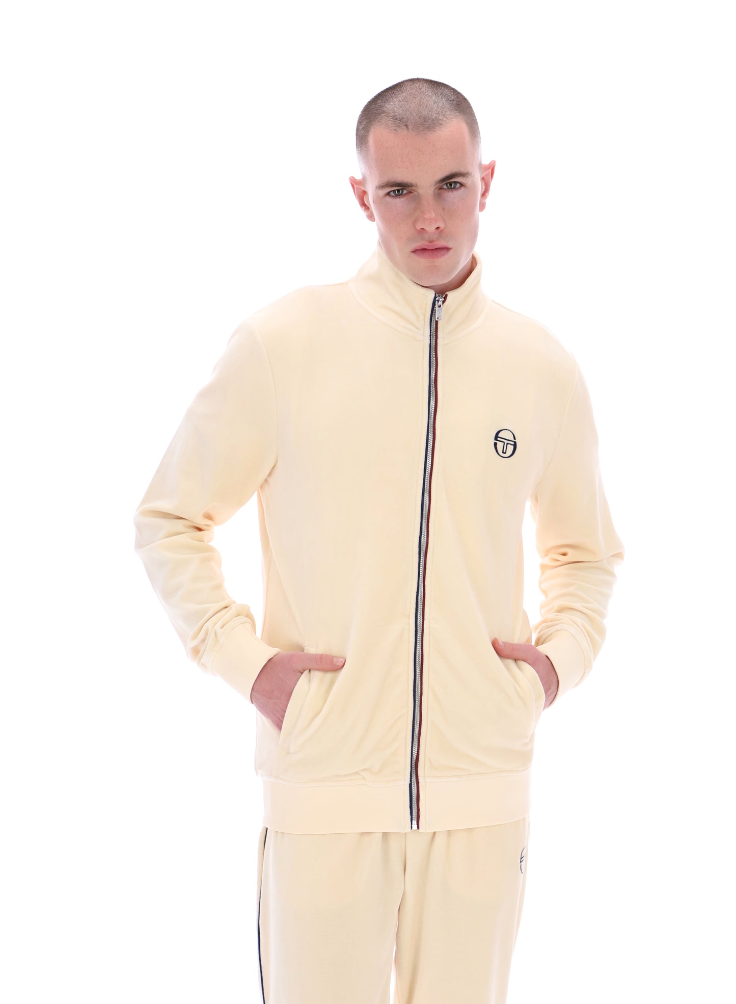 Sergio Tacchini Men's Eddie Velour Track Top Pearled Ivory