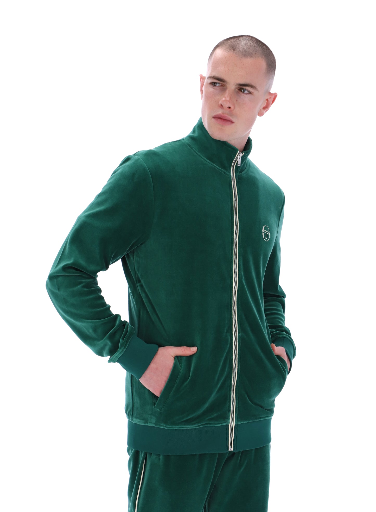 Sergio Tacchini Men's Eddie Velour Track Top Evergreen