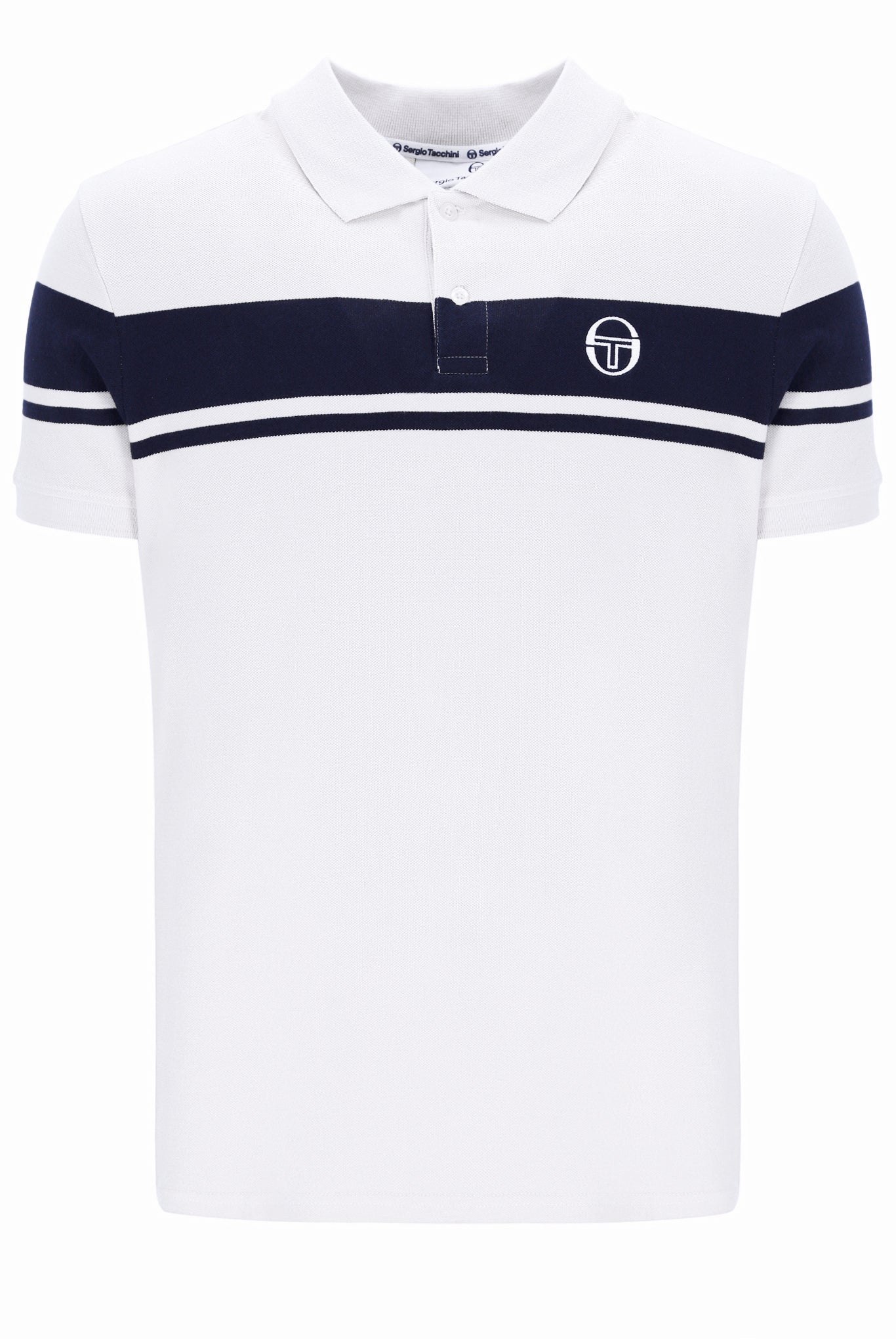 Sergio Tacchini Men's STM14554 SS Young Line Polo Shirt White / Maritime Blue