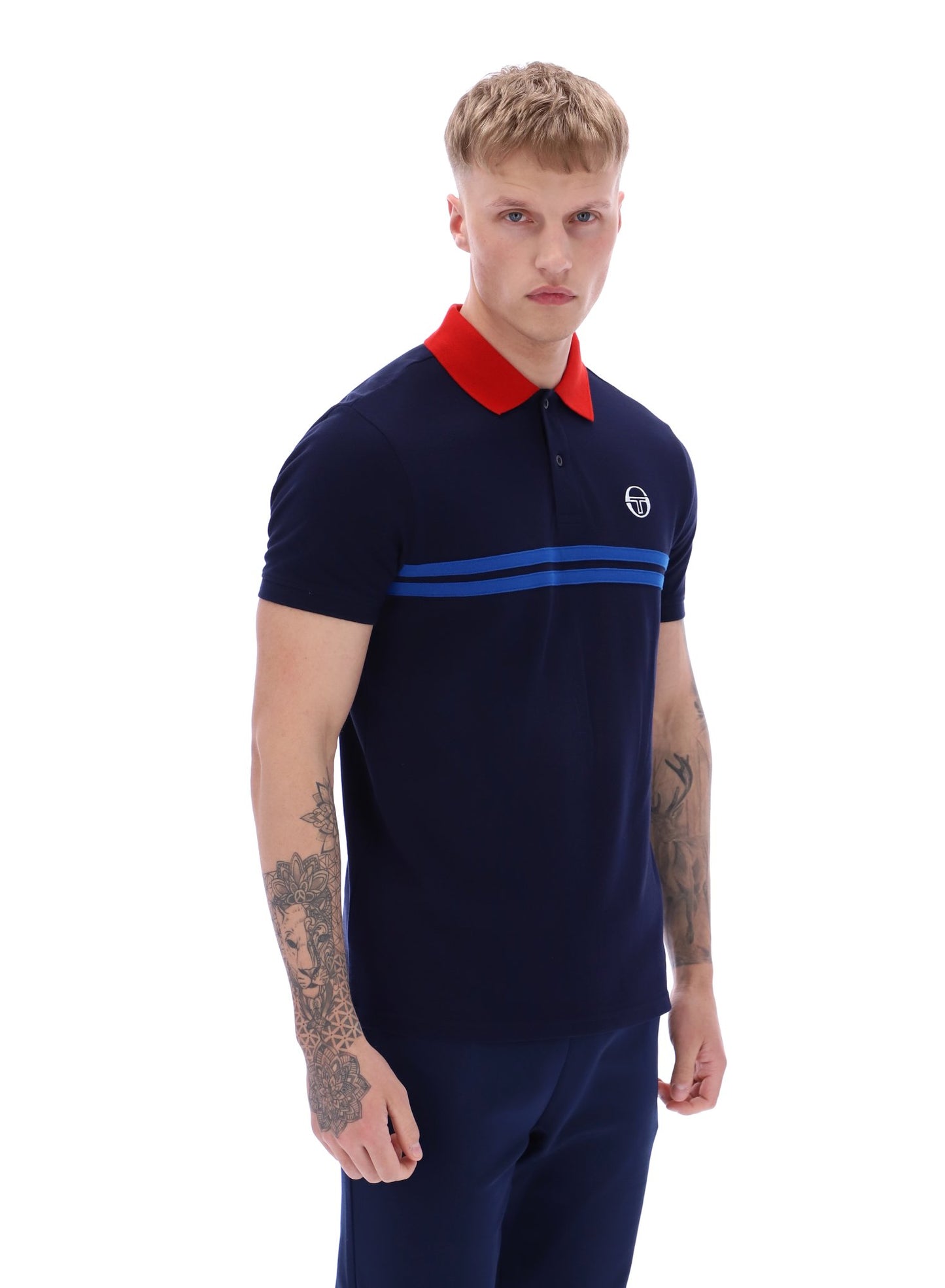 Sergio Tacchini Men's STM14366 Supermac Polo Shirt Maritime Blue / Adrenaline Rush