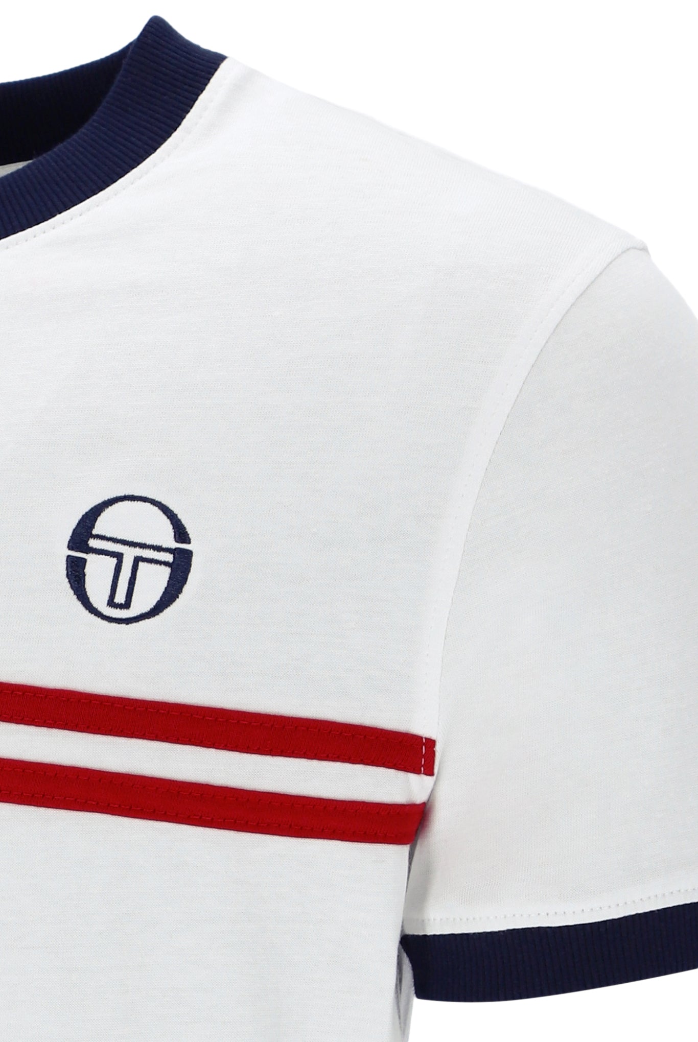 Sergio Tacchini Men's STM14565 Supermac Short Sleeve T Shirt White / Maritime Blue / Adrenaline Rush