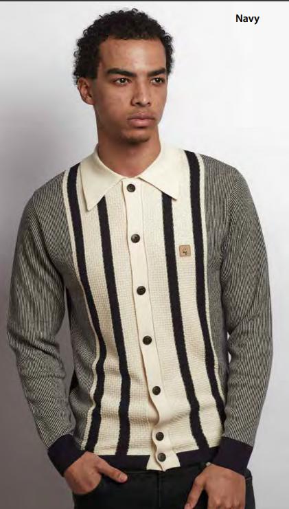 Gabicci Vintage Men's V57GM17 Pascal L/S Button Front Polo Shirt Navy Blue