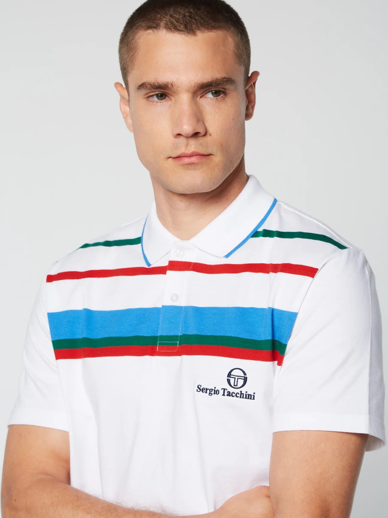 Sergio Tacchini Men's SS Denver Stripe Polo Shirt White