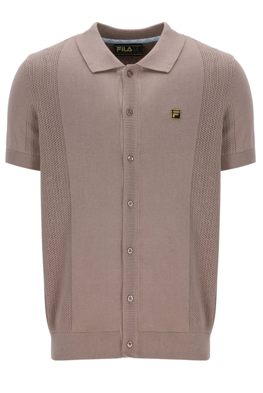 Fila Vintage Men's Walter Open Knit Polo Shirt Mocha Meringue