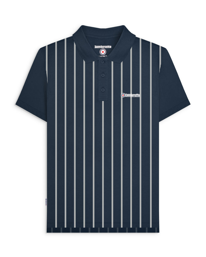 Lambretta Men's SS1027 Pinstripe Polo Shirt Navy Blue