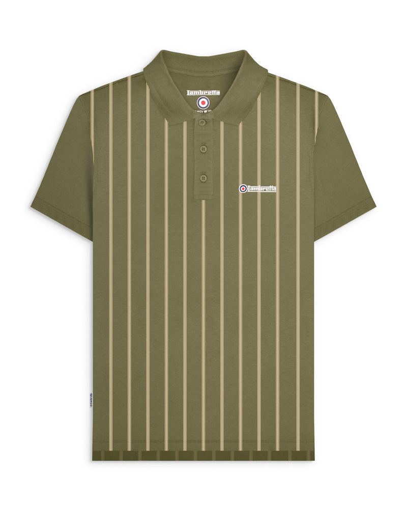 Lambretta Men's SS1027 Pinstripe Polo Shirt Khaki Green