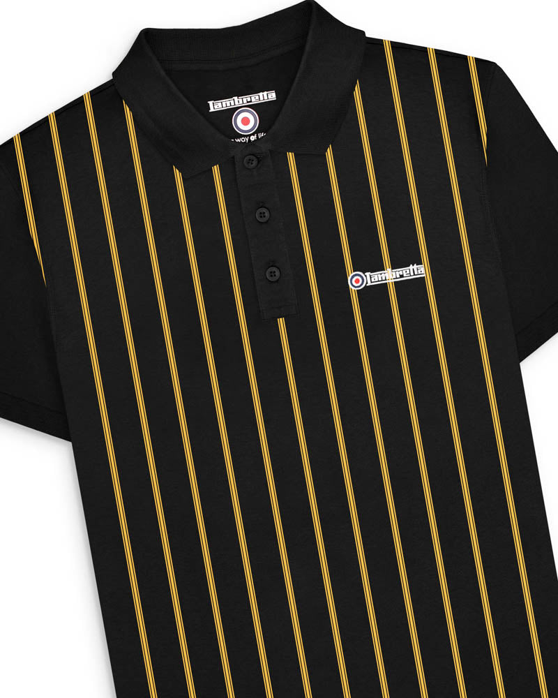 Lambretta Men's SS1027 Pinstripe Polo Shirt Black