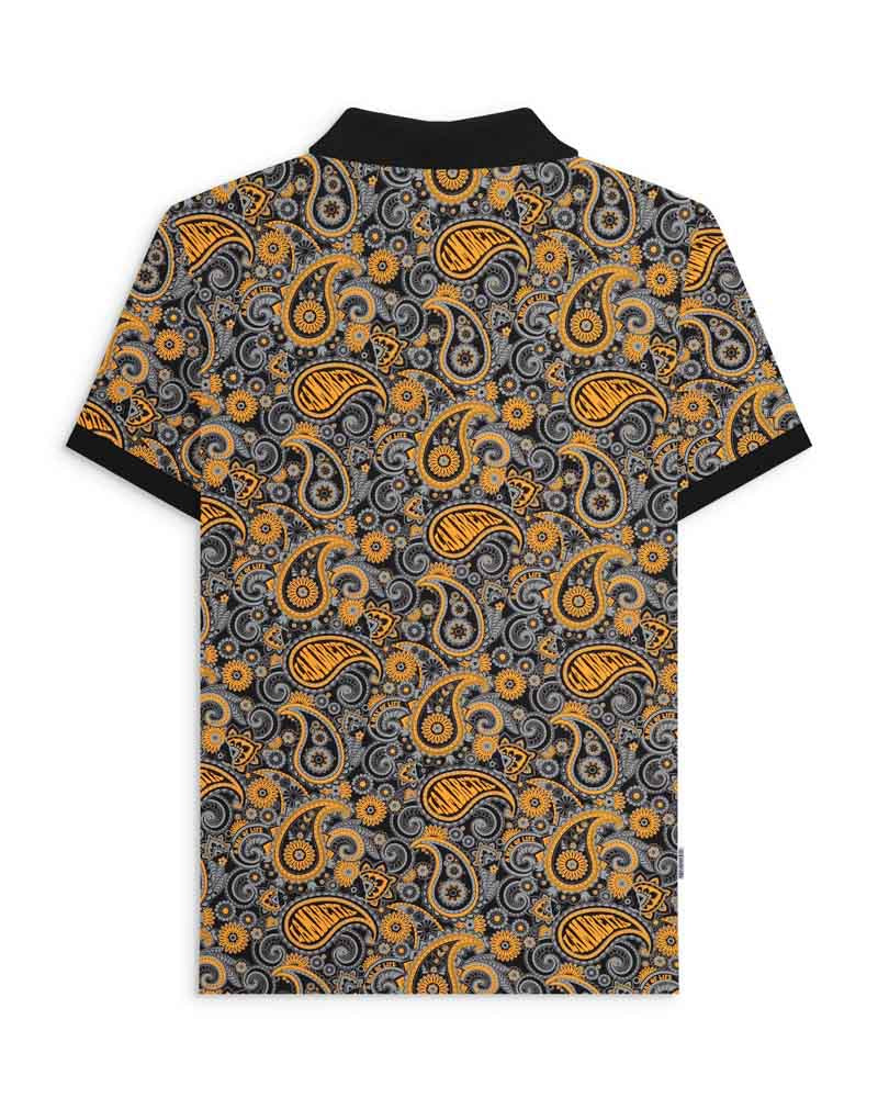 Lambretta Men's SS0031 Paisley Brand Polo Shirt Black Gold