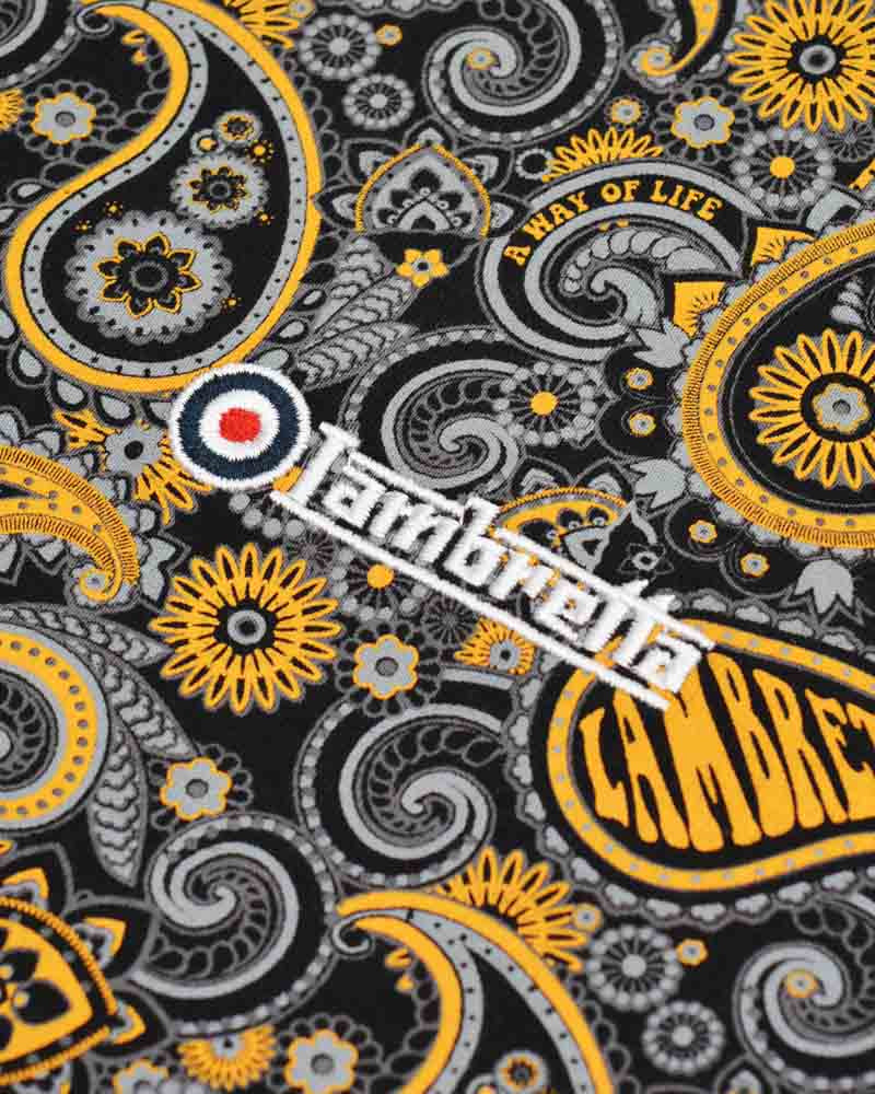 Lambretta Men's SS0031 Paisley Brand Polo Shirt Black Gold