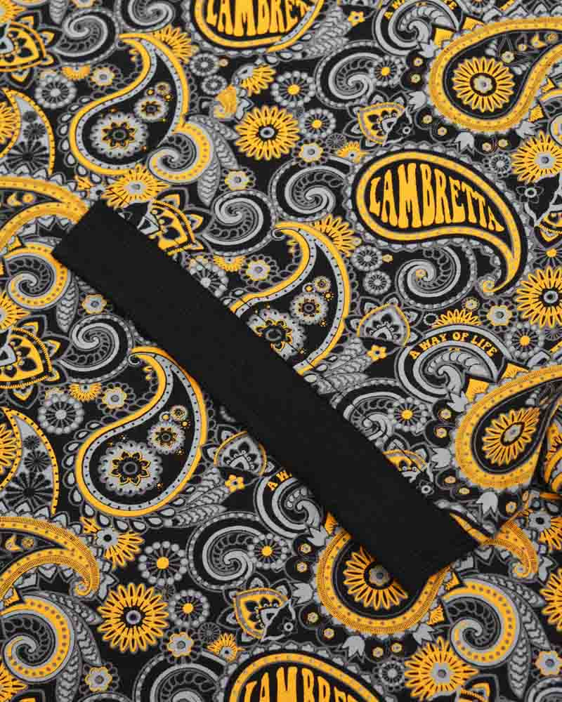 Lambretta Men's SS0031 Paisley Brand Polo Shirt Black Gold