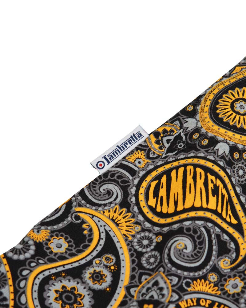 Lambretta Men's SS0031 Paisley Brand Polo Shirt Black Gold