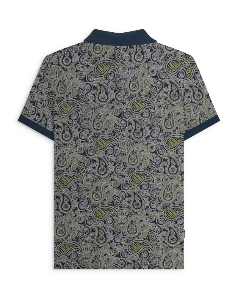 Lambretta Men's SS0031 Paisley Brand Polo Shirt Navy Grey