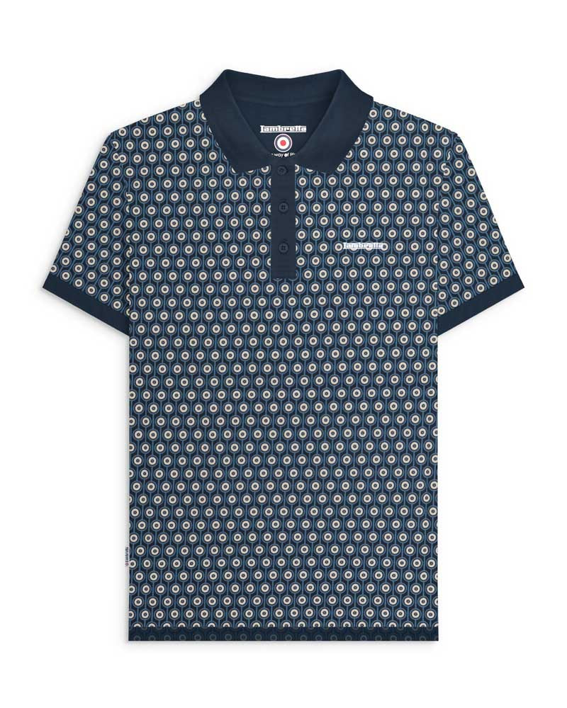 Lambretta Men's SS1229 Geo Roundel Polo Shirt Navy Silver