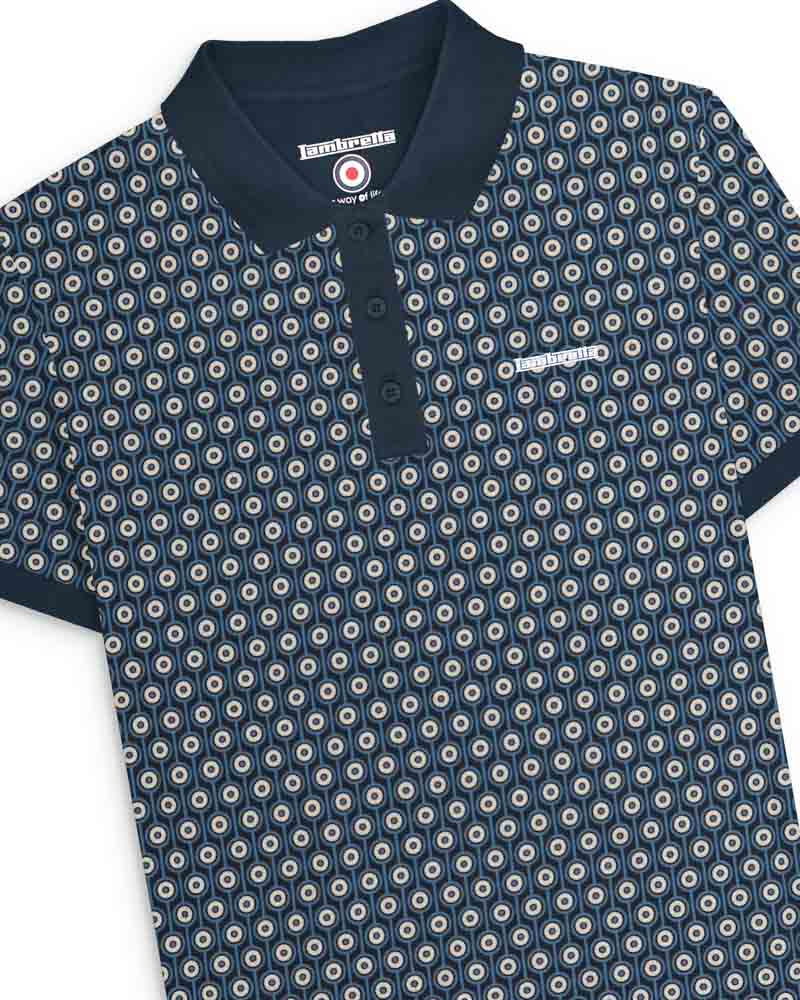 Lambretta Men's SS1229 Geo Roundel Polo Shirt Navy Silver